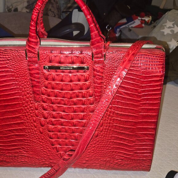 LARGE SCARLTE RED BRAHMIN BUISNESS TOTE BAG - Picture 9 of 17